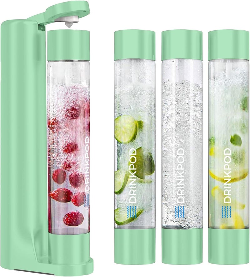 DRINKPOD Fizzpod Soda Maker Home Soda Carbonation,Fizzy Bubbly Drink Machine with 3 PET Bottles, 3 Caps, 1 Carbonator Cap and Manual, Coffee, Tea and Cocktail Drinks with Fruit (Ash Green) - Image 4